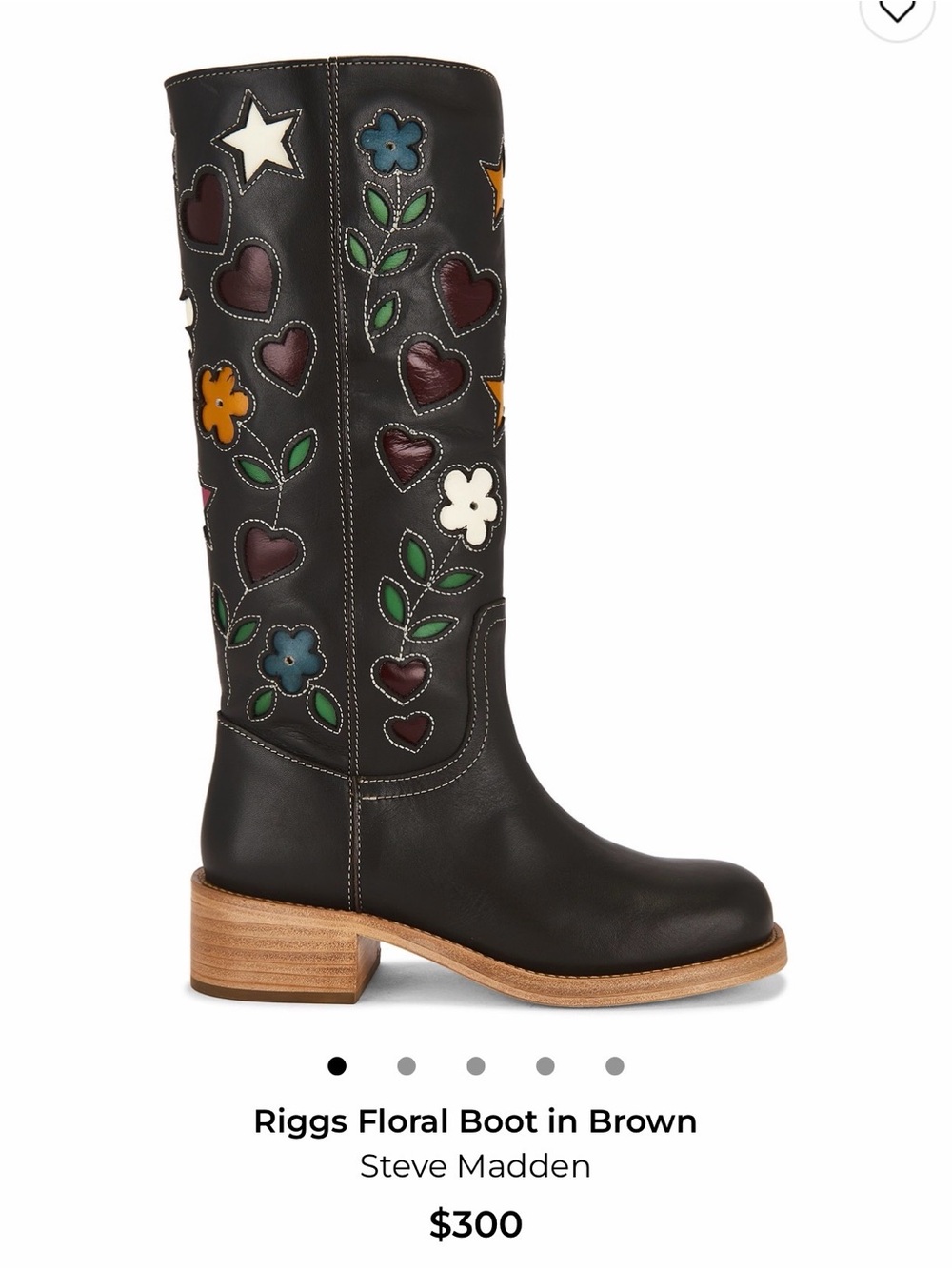 NWOT Steve Madden Brown Floral Appliqué Heeled Boots